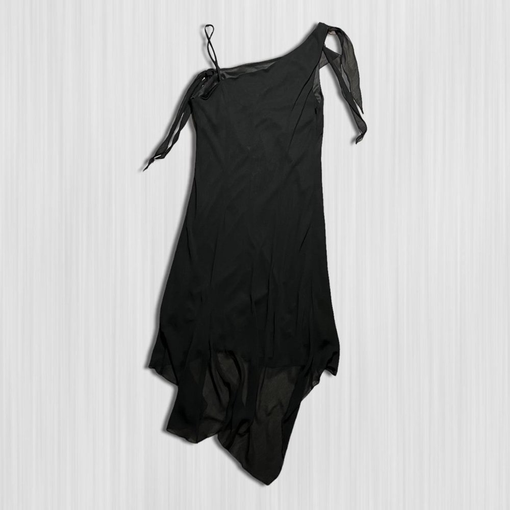 Black Gauzy Y2K High-Low Asymmetrical Fairy Dress B. Moss Sleeveless Breezy - Picture 2 of 4